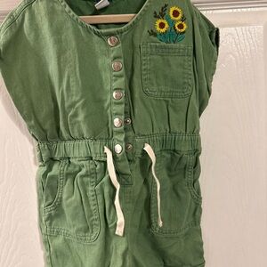 Old Navy Green Kids One Piece with Sunflower Embroidery